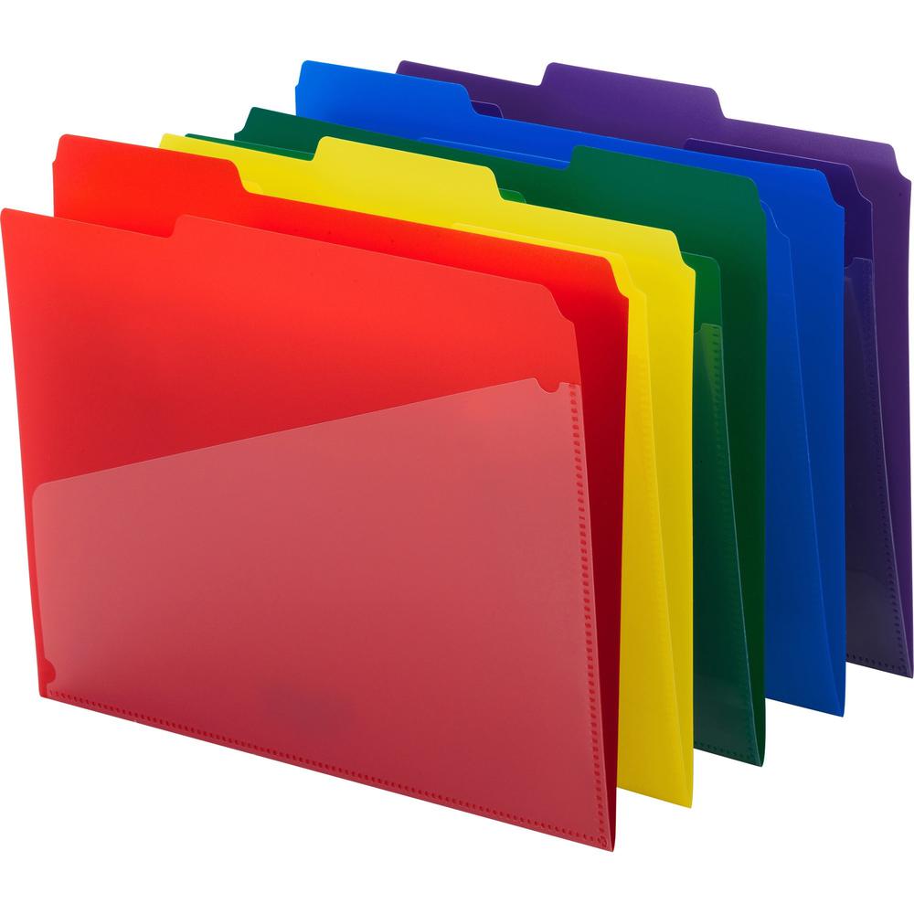 Smead 1/3 Tab Cut Letter Top Tab File Folder - 8 1/2" x 11" - 3/4" Expansion - Top Tab Location - Assorted Position Tab Position - Polypropylene - Blue, Green, Red, Yellow, Purple - 30 / Box. Picture 5