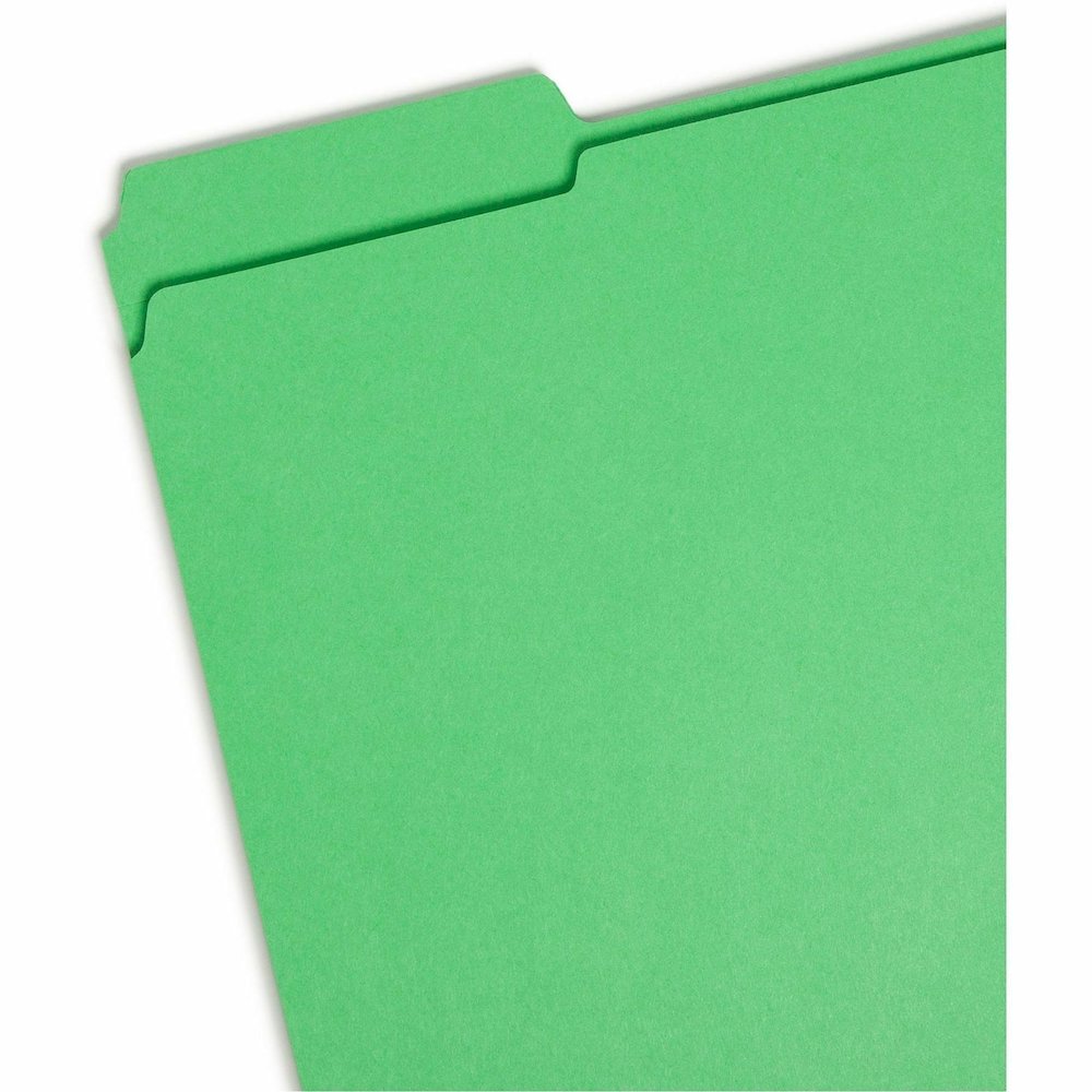 Smead Colored 1/3 Tab Cut Letter Recycled Top Tab File Folder - 8 1/2" x 11" - 3/4" Expansion - Top Tab Location - Assorted Tab Position - 11 pt. - 2 Plys - Green - 10% Recycled - 100 / Box. Picture 4
