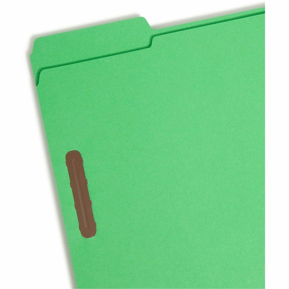 Smead Colored 1/3 Tab Cut Letter Recycled Fastener Folder - 8 1/2" x 11" - 3/4" Expansion - 2 x 2K Fastener - 2" for Folder - Top Tab Location - Assorted Tab Position - 11 pt. - 2 Plys - Green - Reinf. Picture 8
