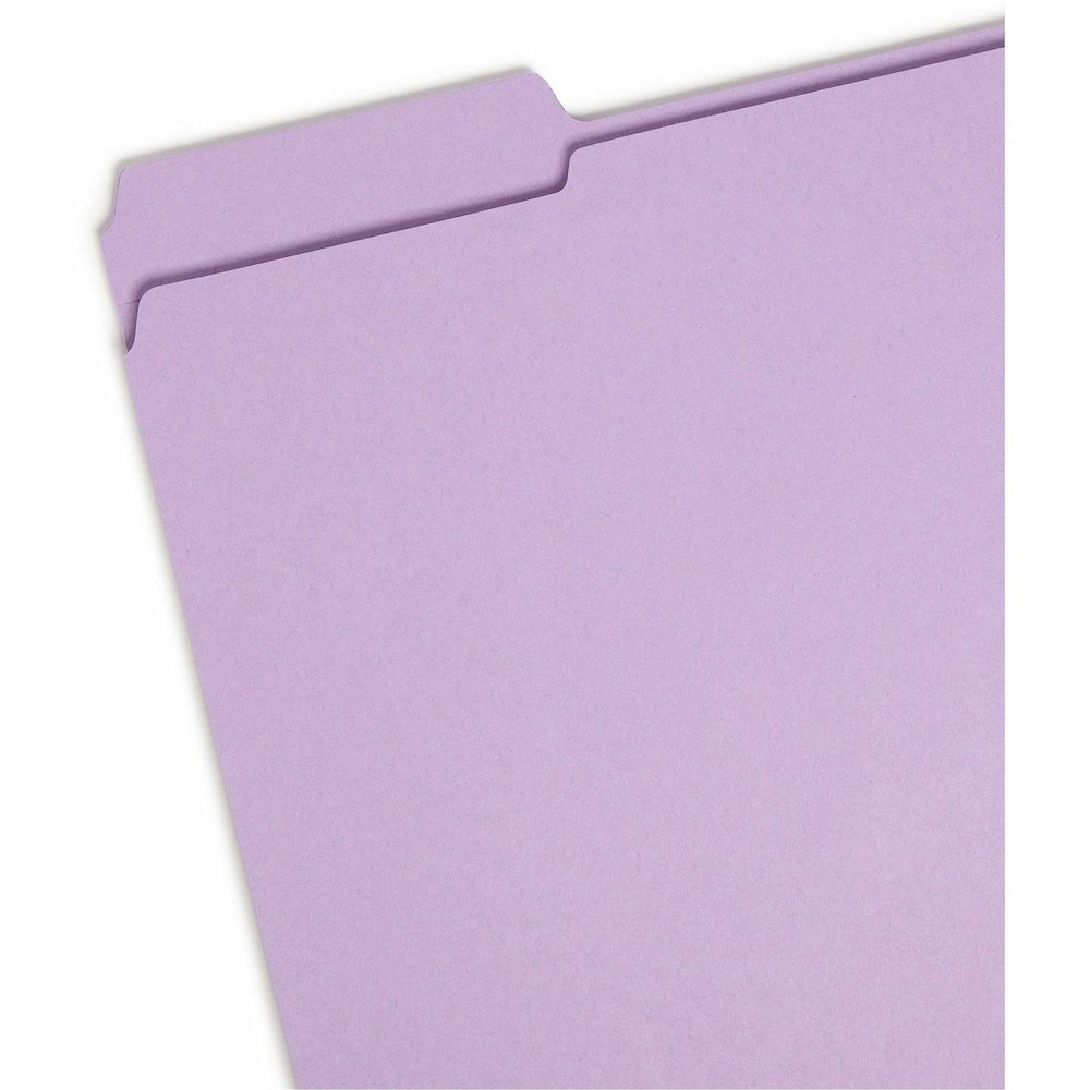 Smead Colored 1/3 Tab Cut Letter Recycled Top Tab File Folder - 8 1/2" x 11" - 3/4" Expansion - Top Tab Location - Assorted Tab Position - 11 pt. - 2 Plys - Lavender - 10% Recycled - 100 / Box. Picture 4