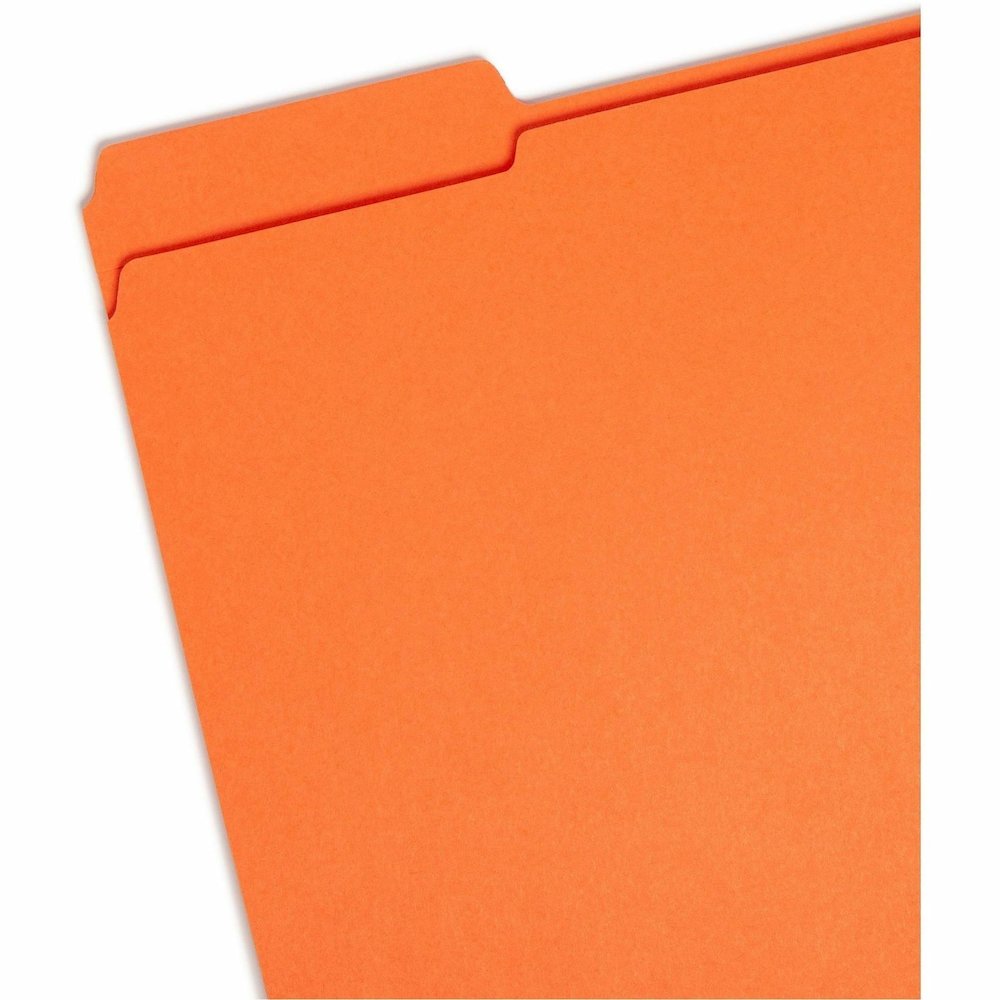 Smead Colored 1/3 Tab Cut Letter Recycled Top Tab File Folder - 8 1/2" x 11" - 3/4" Expansion - Top Tab Location - Assorted Tab Position - 11 pt. - 2 Plys - Orange - 10% Recycled - 100 / Box. Picture 3