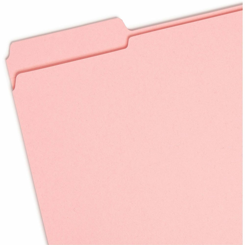 Smead Colored 1/3 Tab Cut Letter Recycled Top Tab File Folder - 8 1/2" x 11" - 3/4" Expansion - Top Tab Location - Assorted Tab Position - 11 pt. - 2 Plys - Pink - Reinforced - 10% Recycled - 100 / Bo. Picture 4
