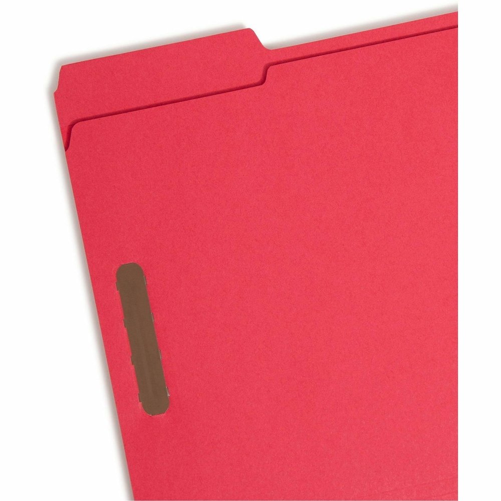 Smead Colored 1/3 Tab Cut Letter Recycled Fastener Folder - 8 1/2" x 11" - 3/4" Expansion - 2 x 2K Fastener - 2" for Folder - Top Tab Location - Assorted Tab Position - 11 pt. - 2 Plys - Red - Reinfor. Picture 5