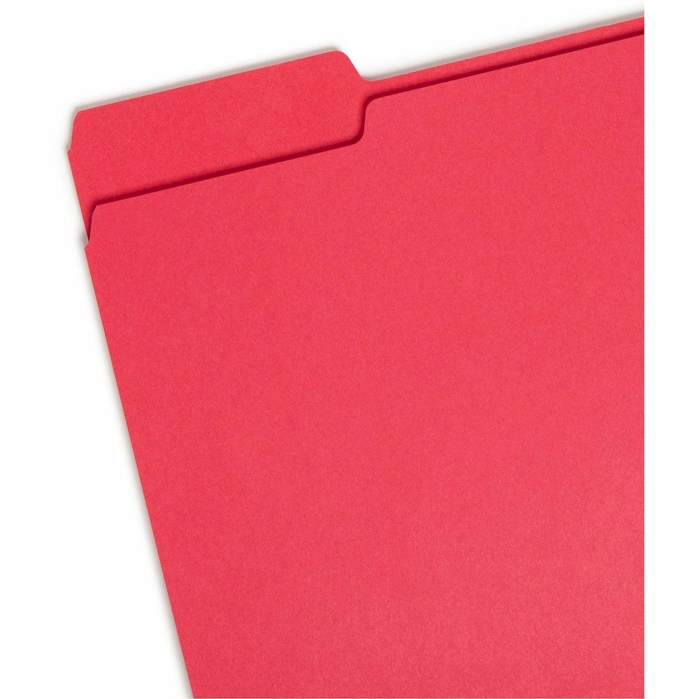 Smead 1/3 Tab Cut Letter Recycled Top Tab File Folder - 8 1/2" x 11" - 3/4" Expansion - Top Tab Location - Assorted Tab Position - 11 pt. - 1 Plys - Red - Rounded Corner - 10% Recycled - 100 / Box. Picture 6