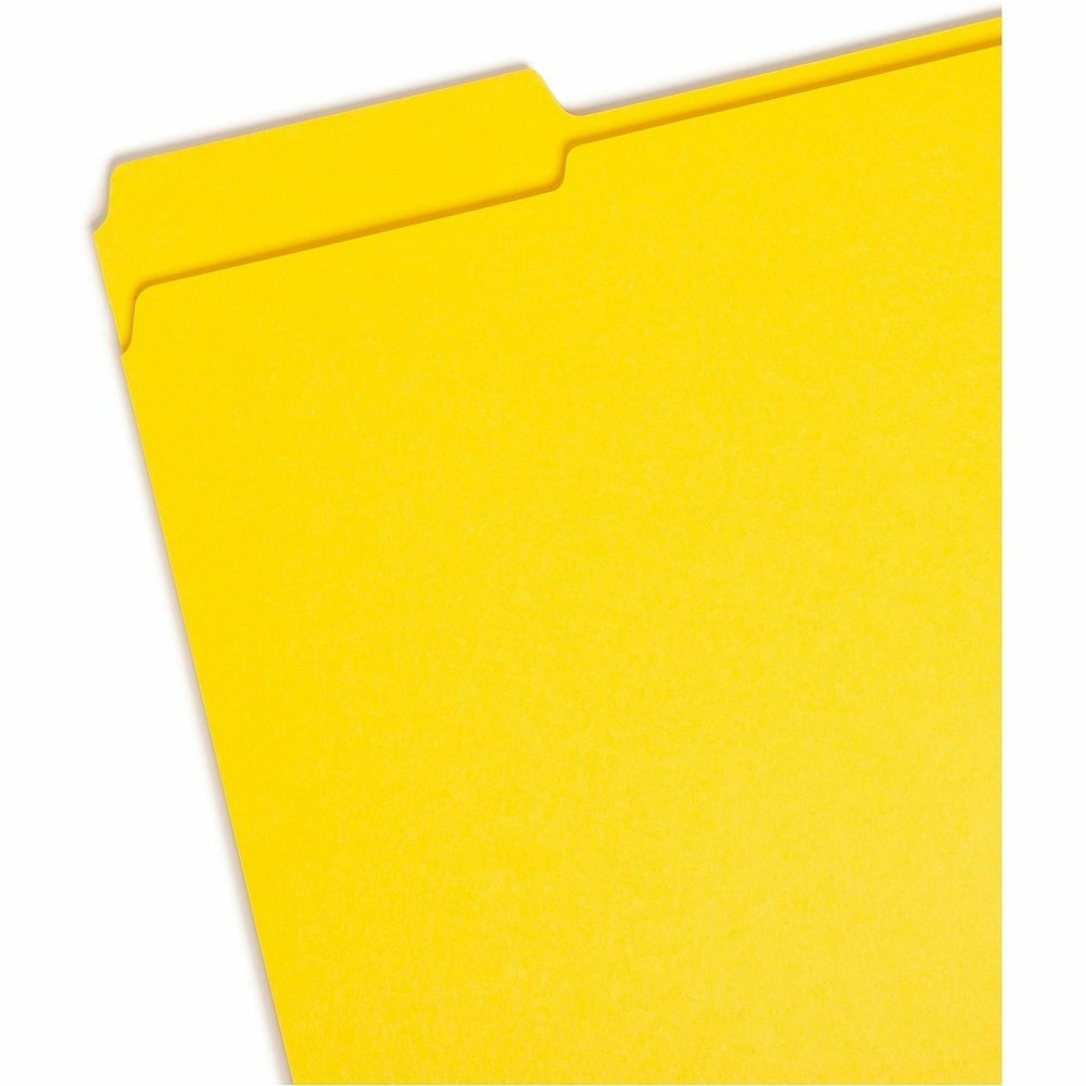 Smead Colored 1/3 Tab Cut Letter Recycled Top Tab File Folder - 8 1/2" x 11" - Top Tab Location - Assorted Tab Position - 11 pt. - 2 Plys - Yellow - 10% Recycled - 100 / Box. Picture 4