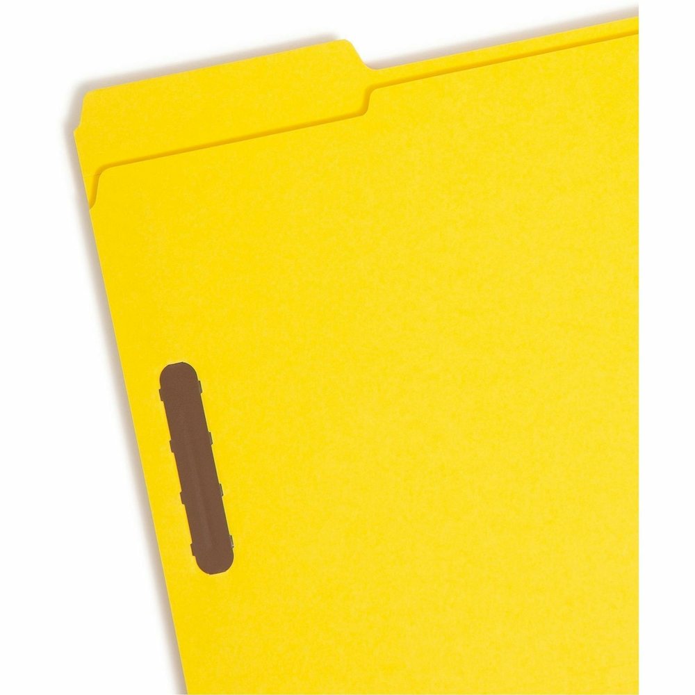 Smead Colored 1/3 Tab Cut Letter Recycled Fastener Folder - 8 1/2" x 11" - 3/4" Expansion - 2 x 2K Fastener - 2" for Folder - Top Tab Location - Assorted Tab Position - 11 pt. - 2 Plys - Yellow - Rein. Picture 5