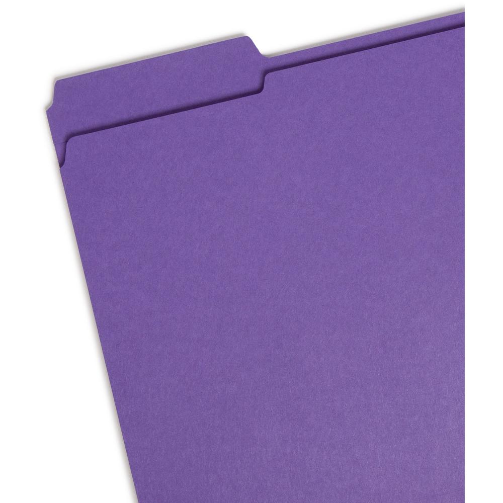 Smead Colored 1/3 Tab Cut Letter Recycled Top Tab File Folder - 8 1/2" x 11" - 3/4" Expansion - Top Tab Location - Assorted Position Tab Position - Purple - 10% Recycled - 100 / Box. Picture 3