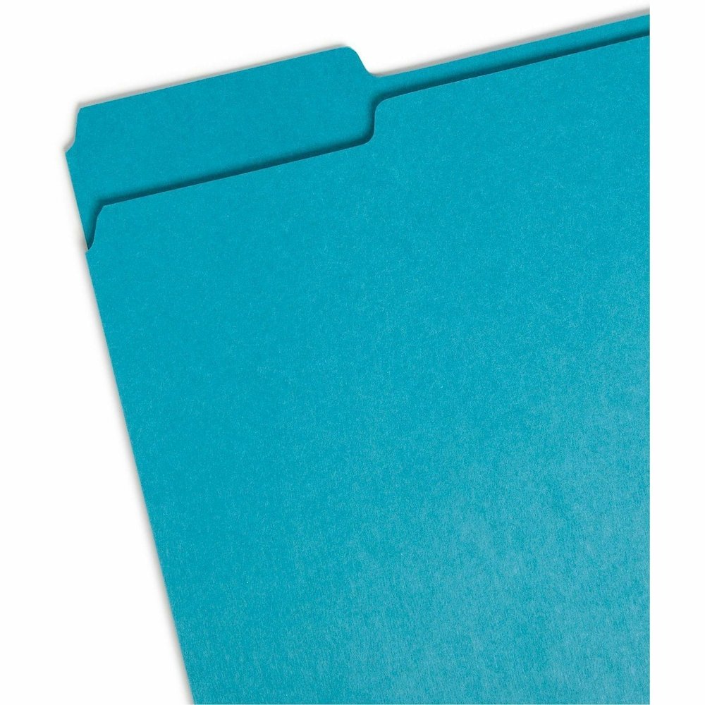 Smead Colored 1/3 Tab Cut Letter Recycled Top Tab File Folder - 8 1/2" x 11" - 3/4" Expansion - Top Tab Location - Assorted Tab Position - 11 pt. - 1 Plys - Teal - Rounded Corner - 10% Recycled - 100 . Picture 5