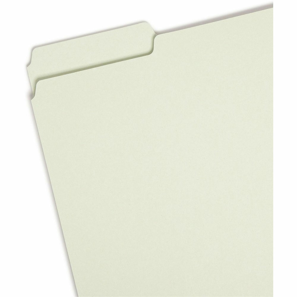 Smead 1/3 Tab Cut Letter Recycled Top Tab File Folder - 8 1/2" x 11" - 2" Expansion - Top Tab Location - Assorted Tab Position - 25 pt. - Pressboard - Gray/Green - Heavy Duty, Rounded Corner, Wear Res. Picture 5