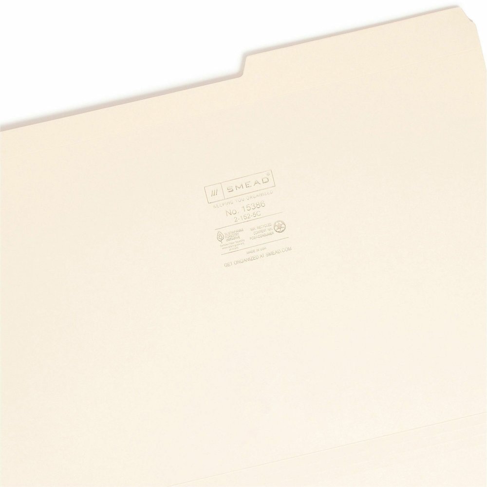 Smead 2/5 Tab Cut Legal Recycled Top Tab File Folder - 8 1/2" x 14" - 3/4" Expansion - Top Tab Location - Right Tab Position - 11 pt. - 2 Plys - Manila - Rounded Corner, Durable, Reinforced Tab - 10% . Picture 5