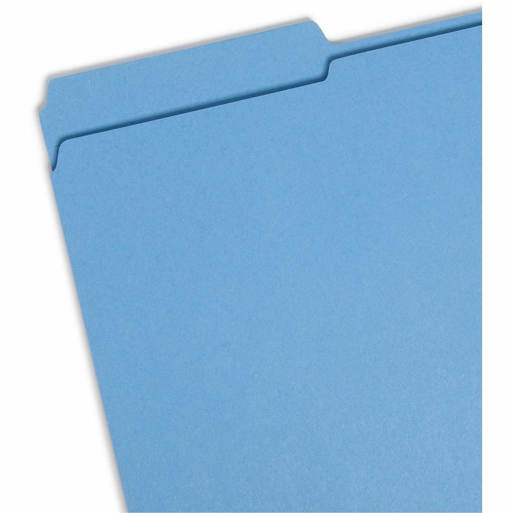Smead Colored 1/3 Tab Cut Legal Recycled Top Tab File Folder - 8 1/2" x 14" - 3/4" Expansion - Top Tab Location - Assorted Tab Position - 11 pt. - 2 Plys - Blue - Reinforced - 10% Recycled - 100 / Box. Picture 4