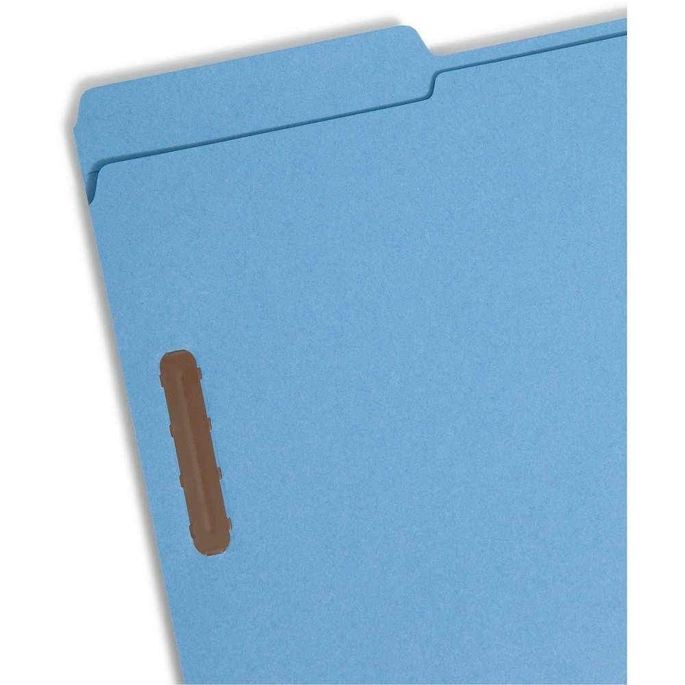 Smead Colored 1/3 Tab Cut Legal Recycled Fastener Folder - 8 1/2" x 14" - 3/4" Expansion - 2 x 2K Fastener - 2" for Folder - Top Tab Location - Assorted Tab Position - 11 pt. - 2 Plys - Blue - Reinfor. Picture 5