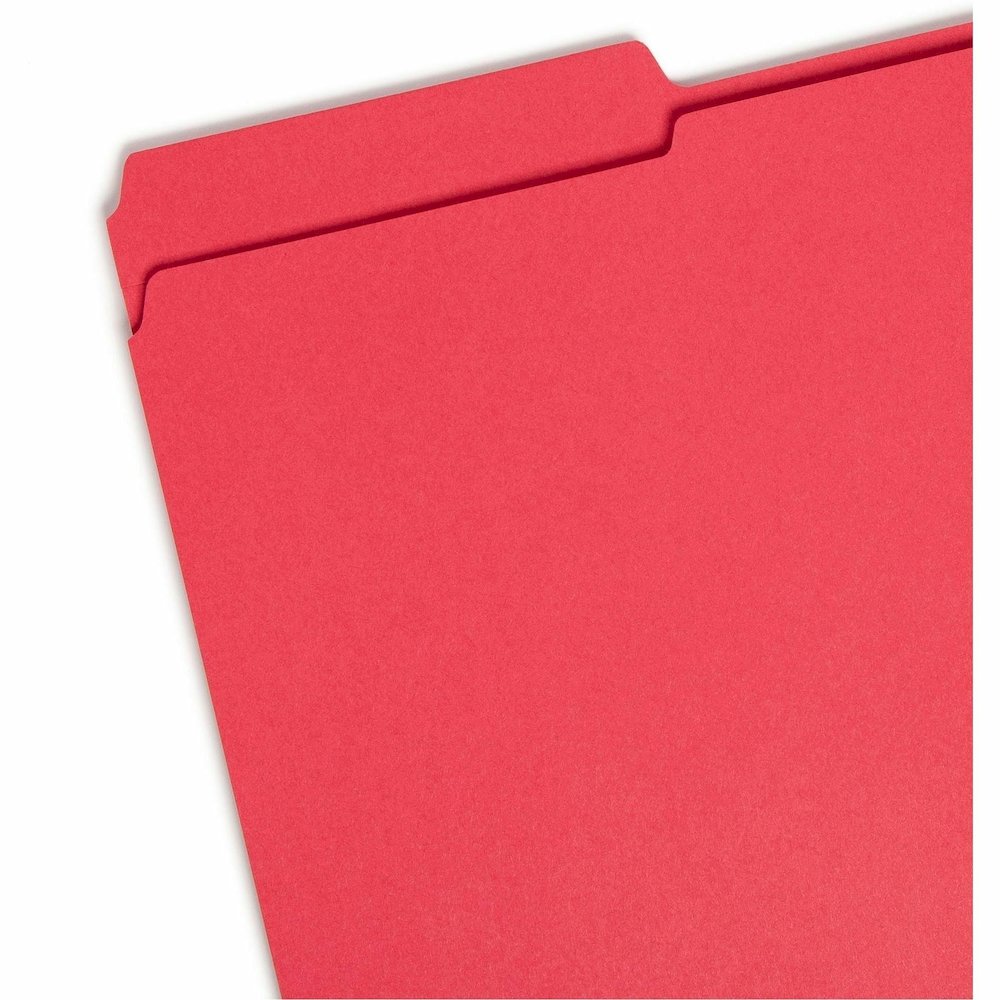 Smead Colored 1/3 Tab Cut Legal Recycled Top Tab File Folder - 8 1/2" x 14" - 3/4" Expansion - Top Tab Location - Assorted Tab Position - 11 pt. - 2 Plys - Red - 10% Recycled - 100 / Box. Picture 4