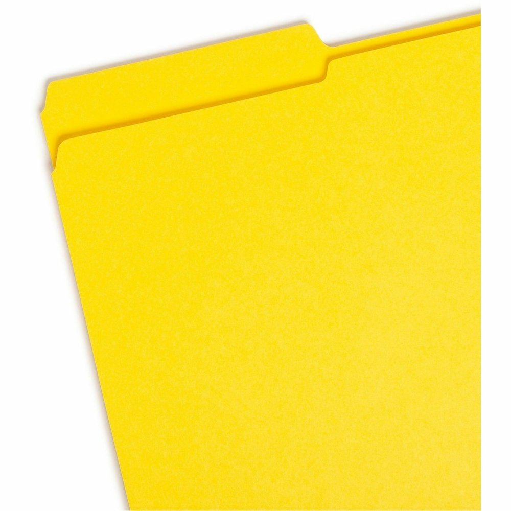 Smead Colored 1/3 Tab Cut Legal Recycled Top Tab File Folder - 8 1/2" x 14" - 3/4" Expansion - Top Tab Location - Assorted Tab Position - 11 pt. - 2 Plys - Yellow - 10% Recycled - 100 / Box. Picture 4