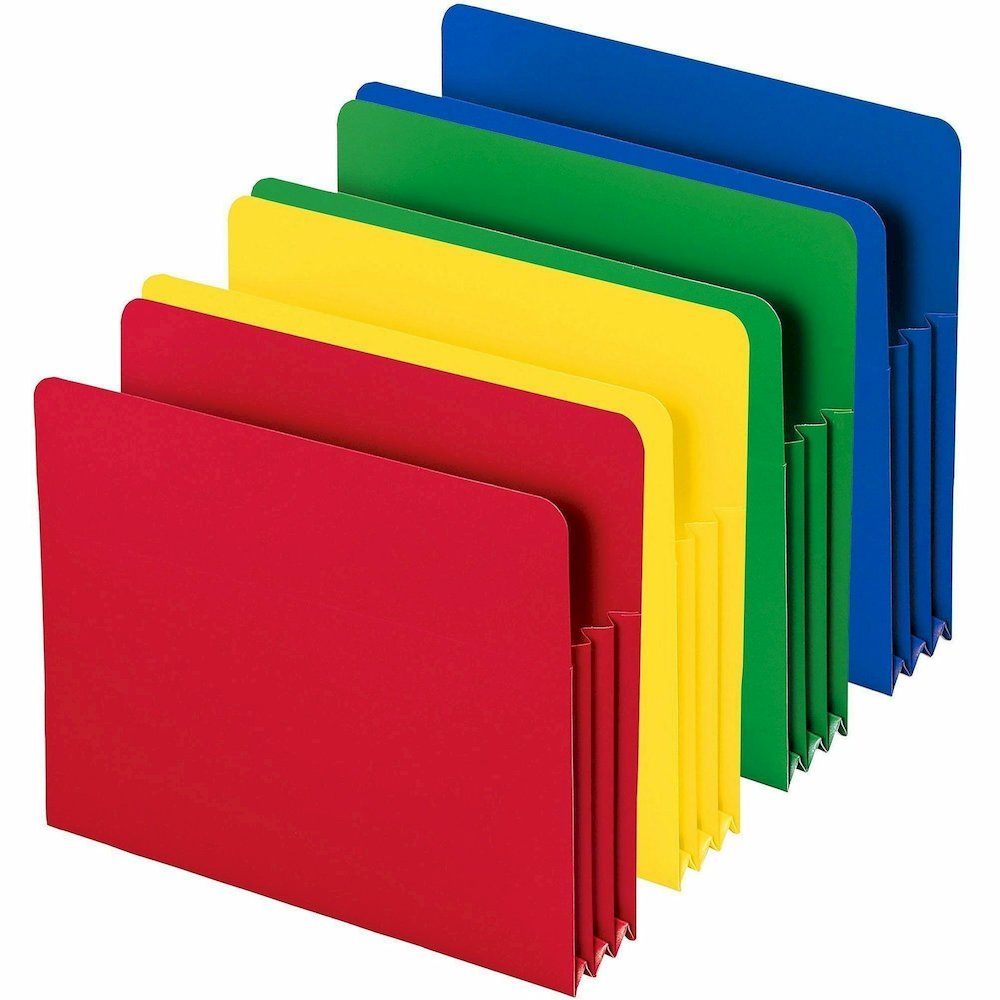 Smead Straight Tab Cut Letter File Pocket - 8 1/2" x 11" - 3 1/2" Expansion - Polypropylene - Blue, Green, Red, Yellow - 4 / Pack. Picture 4