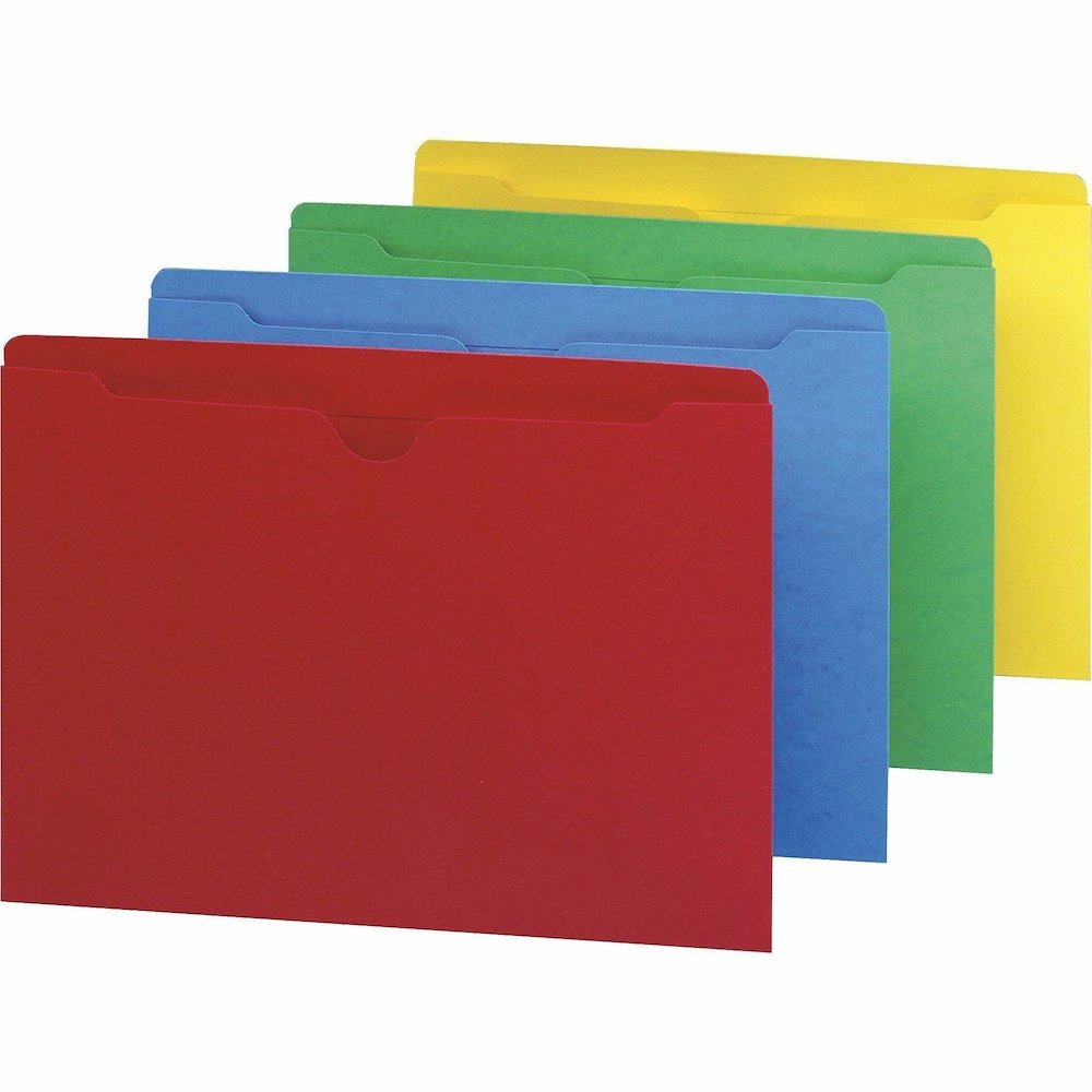 Smead Colored Straight Tab Cut Letter Recycled File Jacket - 8 1/2" x 11" - 50 Sheets Capacity - 11 pt. - 2 Plys - Blue, Green, Red, Yellow - Slip Resistant, Reinforced Tab - 10% Recycled - 100 / Box. Picture 3