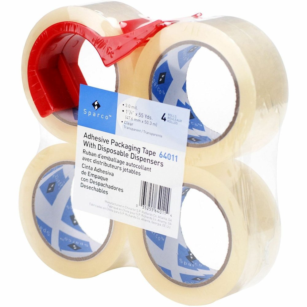 Sparco Heavy-duty Packaging Tape with Dispenser - 55 yd Length x 2" Width - 3" Core - Clear - 3 mil - Acrylic Backing - Dispenser Included - Tear Resistant, Split Resistant, Breakage Resistance - For . Picture 5