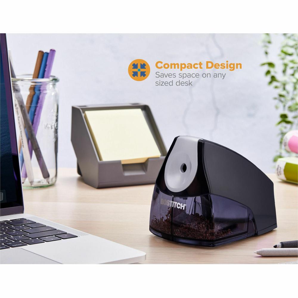 Bostitch Personal Electric Pencil Sharpener - Desktop - 1 Hole(s) - Helical - 4" Height x 3.5" Width x 5" Depth - Black, Silver - 1 Each. Picture 3