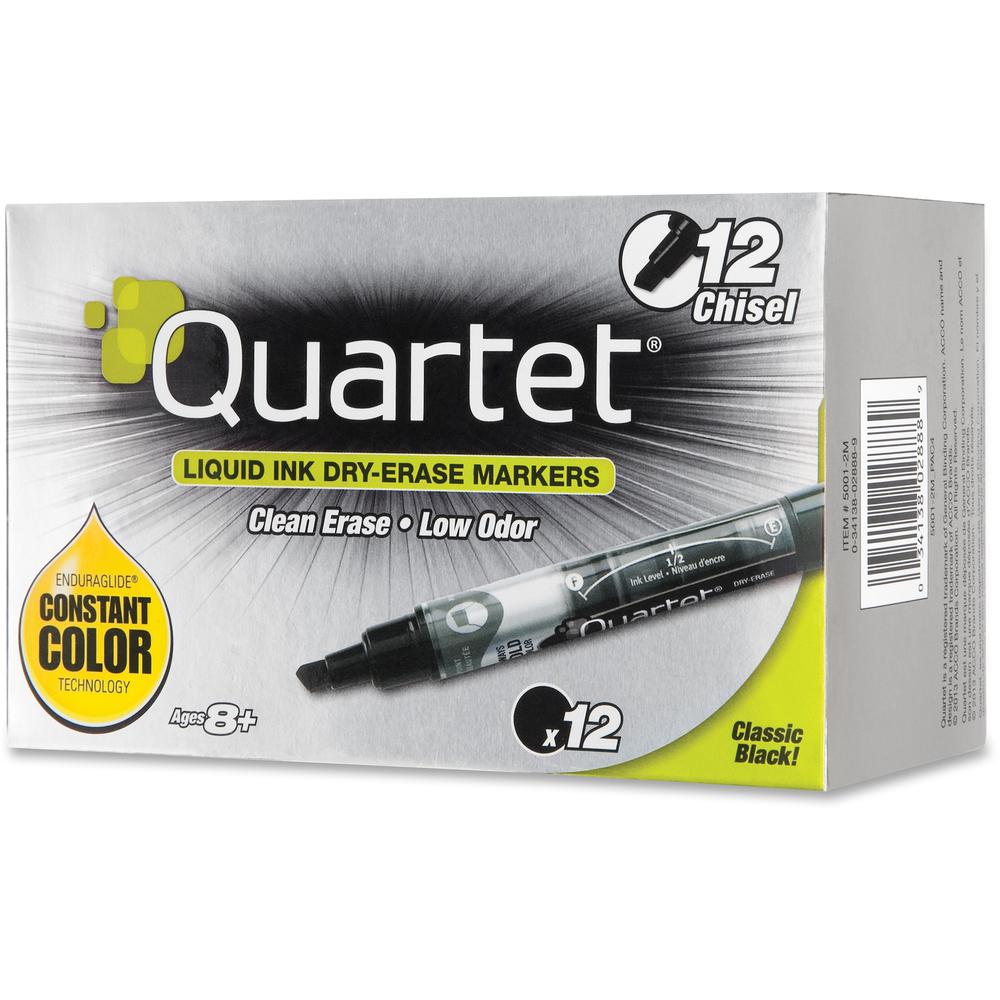 Quartet EnduraGlide Dry-Erase Markers - Chisel Marker Point Style - Black - Transparent Barrel - 1 Dozen. Picture 2