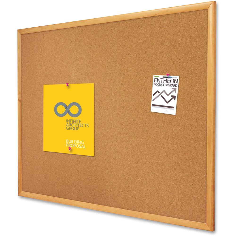 Quartet Classic Series Cork Bulletin Board - 48" Height x 72" Width - Brown Natural Cork Surface - Self-healing, Flexible, Durable - Oak Frame - 1 Each. Picture 3