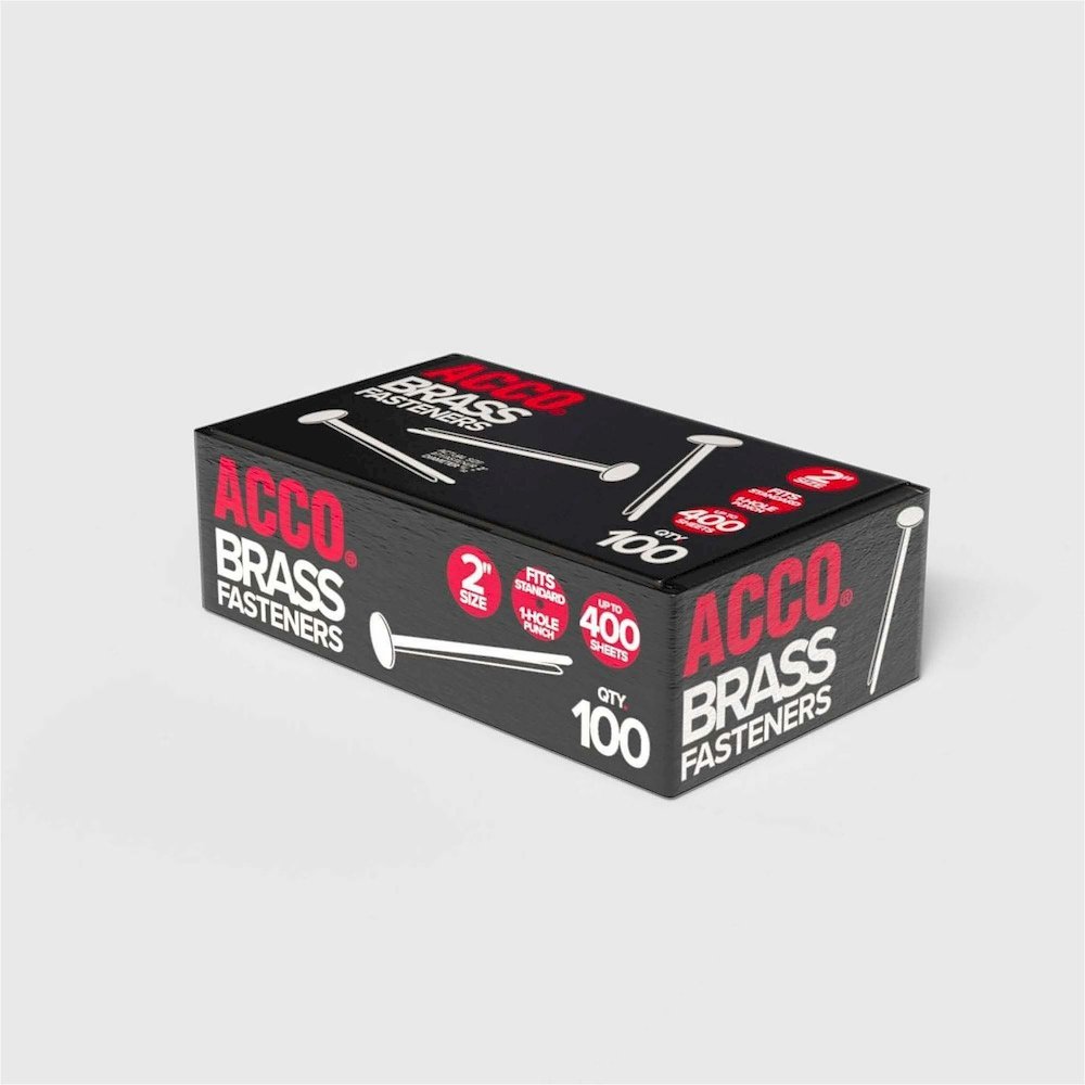 ACCO Brass Fasteners - 0.47" Head - 2" Length - 100 Sheet Capacity - Flexible, Heavy Duty, Corrosion-free, Self-piercing Point, Rust Proof - Brass - 100 / Box. Picture 4
