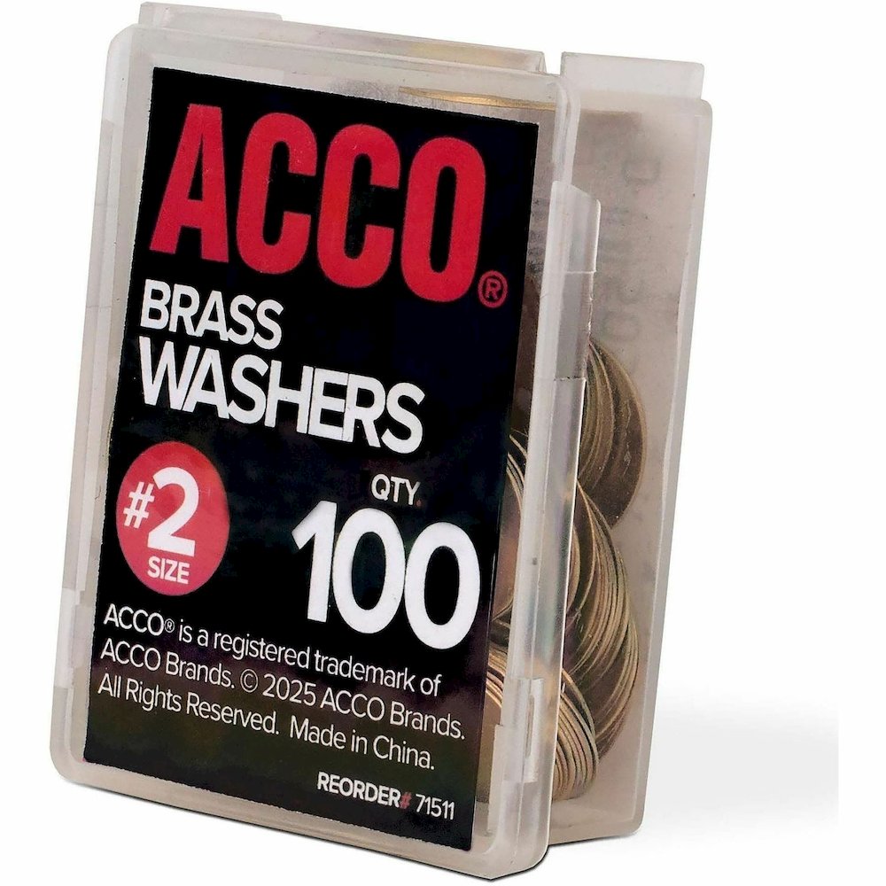 ACCO Brass Fastener Washers - 0.5" Diameter - Corrosion Resistant - Brass - 100 / Box. Picture 6