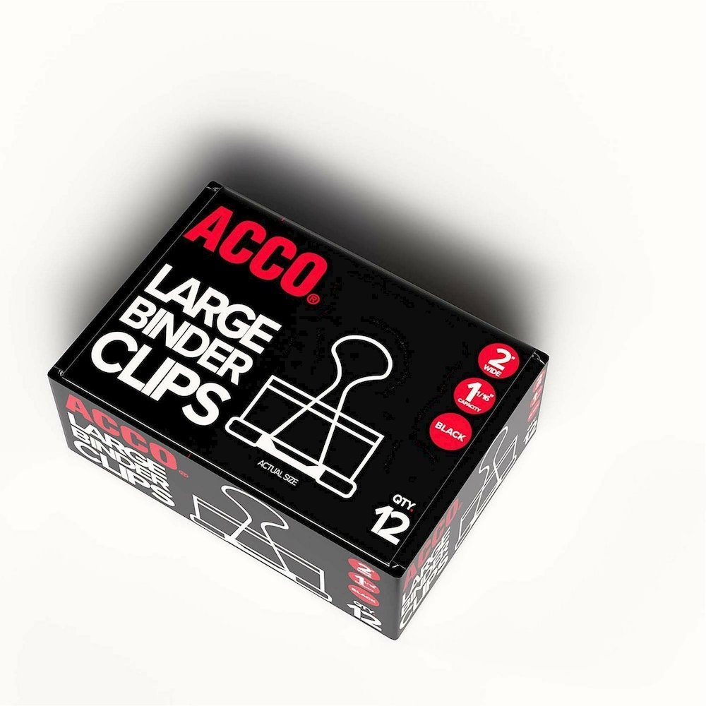 ACCO Large Foldback Binder Clips - Large - 2" Width - 1.06" Size Capacity - Reusable - Black - Plastic - 12 / Box. Picture 5
