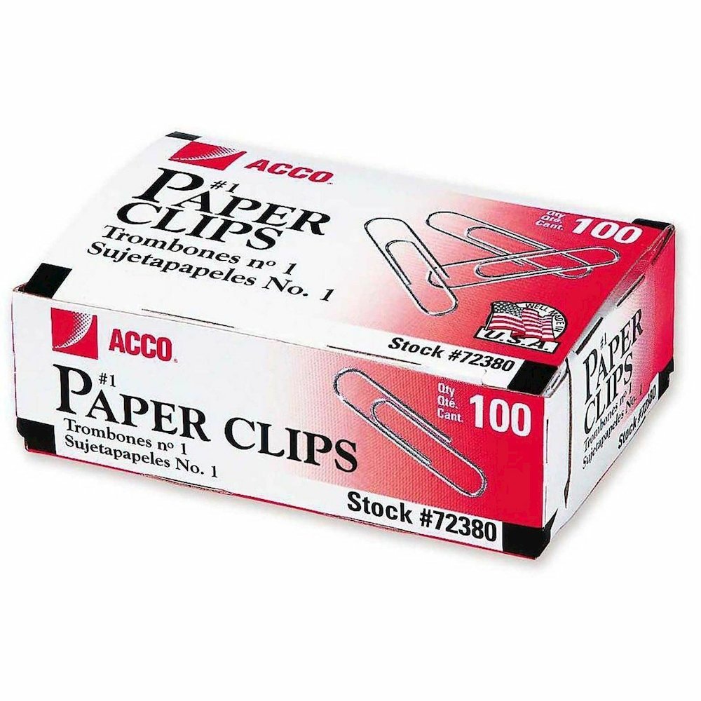 ACCO Premium Paper Clips - No. 1 - 10 Sheet Capacity - Strain Resistant, Galvanized, Corrosion Resistant - Silver - Metal, Zinc Plated - 100/Box - 10 / Pack. Picture 8