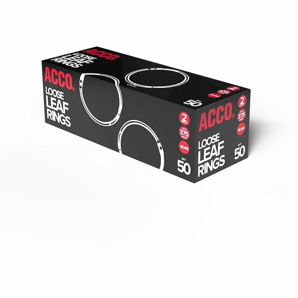ACCO Loose-Leaf Rings - 2" Maximum Capacity - 375 x Sheet Capacity - Silver - Nickel - 50 / Box. Picture 5