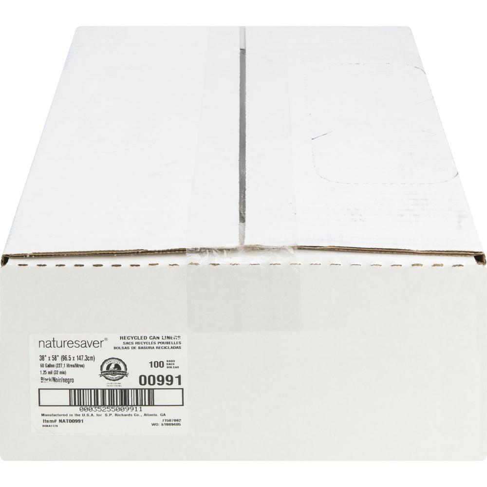 Nature Saver Black Low-density Recycled Can Liners - Extra Large Size - 60 gal Capacity - 58" Length x 38" Width x 1.25 mil (32 Micron) Thickness - Low Density - Black - Plastic - Cleaning Supplies - . Picture 5