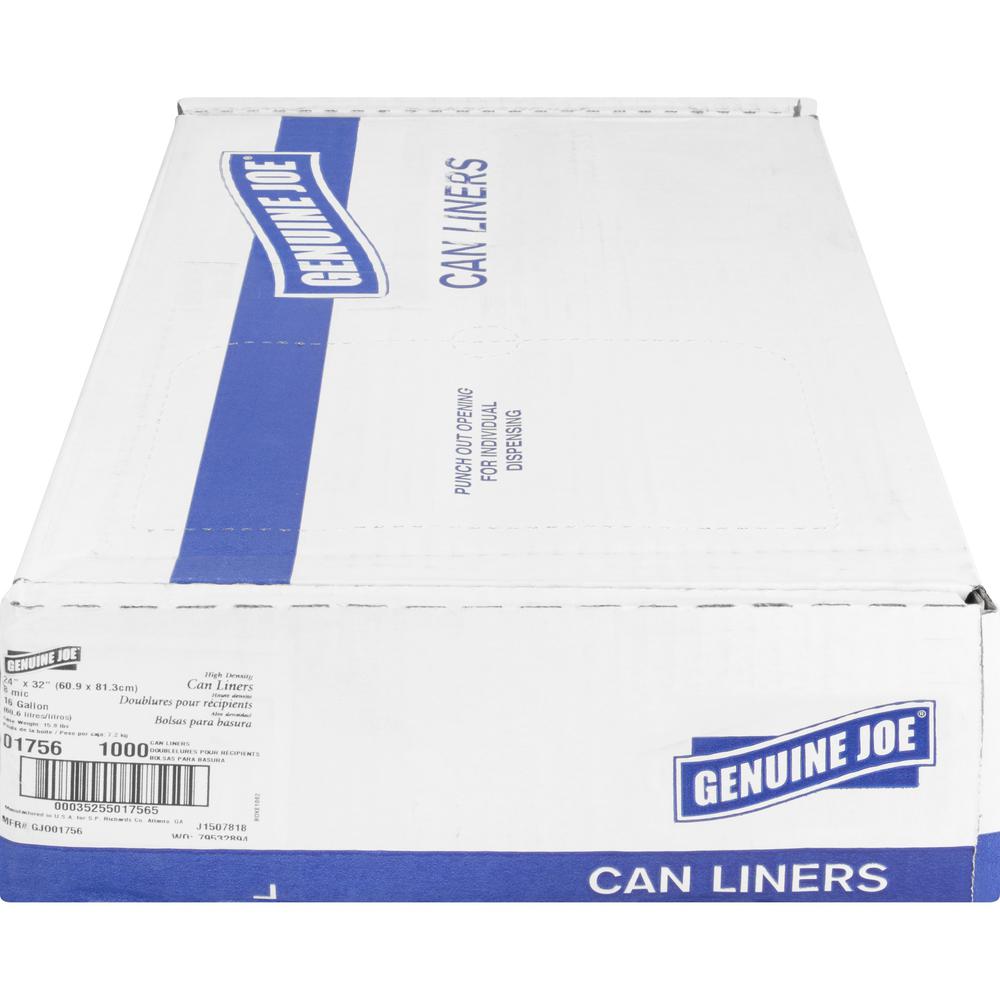 Genuine Joe High-Density Can Liners - Small Size - 16 gal Capacity - 32" Length x 24" Width x 0.31 mil (8 Micron) Thickness - High Density - Clear - Resin - Office Waste, Industrial Trash - 50/Roll - . Picture 7