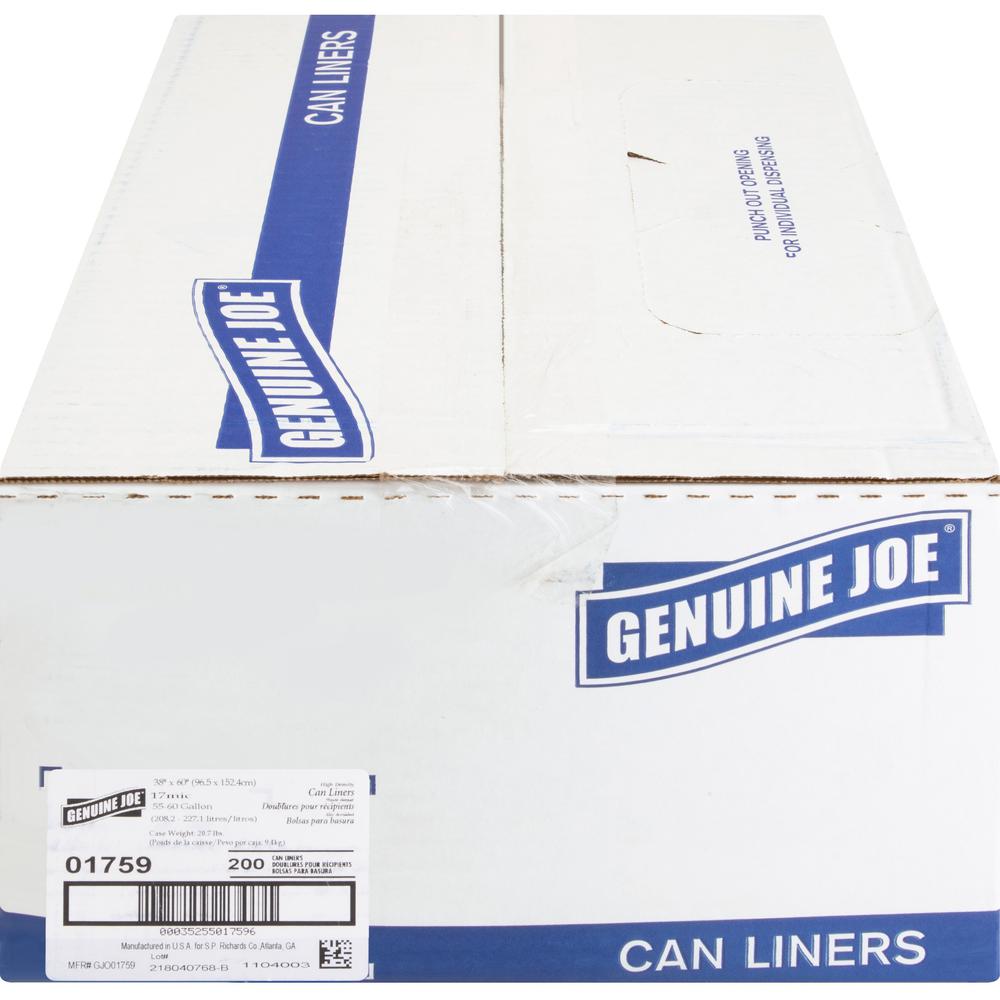 Genuine Joe High-Density Can Liners - Extra Large Size - 60 gal Capacity - 60" Length x 38" Width x 0.67 mil (17 Micron) Thickness - High Density - Clear - Resin - Office Waste, Industrial Trash - No . Picture 3