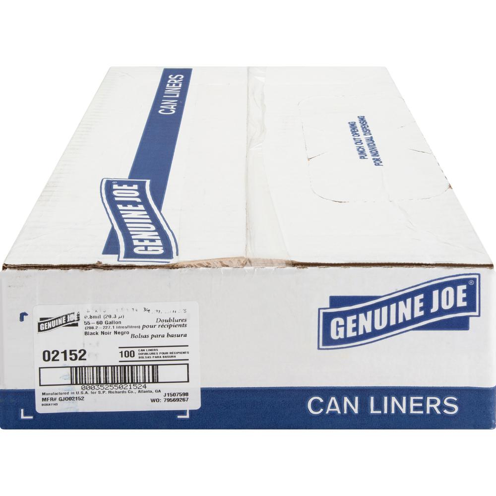 Genuine Joe Linear Low Density Can Liners - Extra Large Size - 60 gal Capacity - 58" Length x 38" Width x 0.80 mil (20 Micron) Thickness - Low Density - Brown, Black - No - 100 / Carton. Picture 10