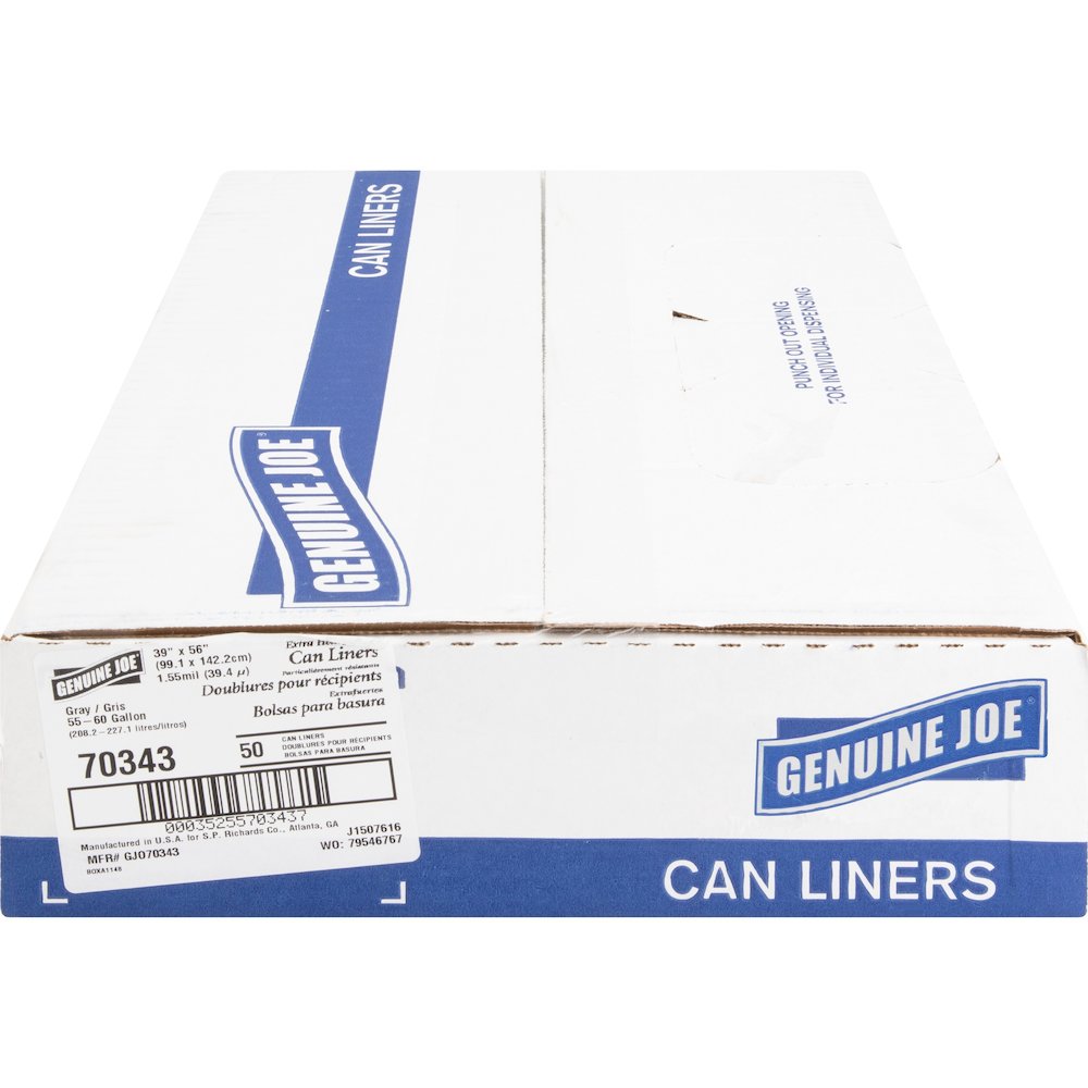 Genuine Joe Maximum Strength Trash Can Liner - Extra Large Size - 60 gal Capacity - 56" Length x 39" Width x 1.55 mil (39 Micron) Thickness - Low Density - Silver - Plastic Resin - Food Waste, Office . Picture 7