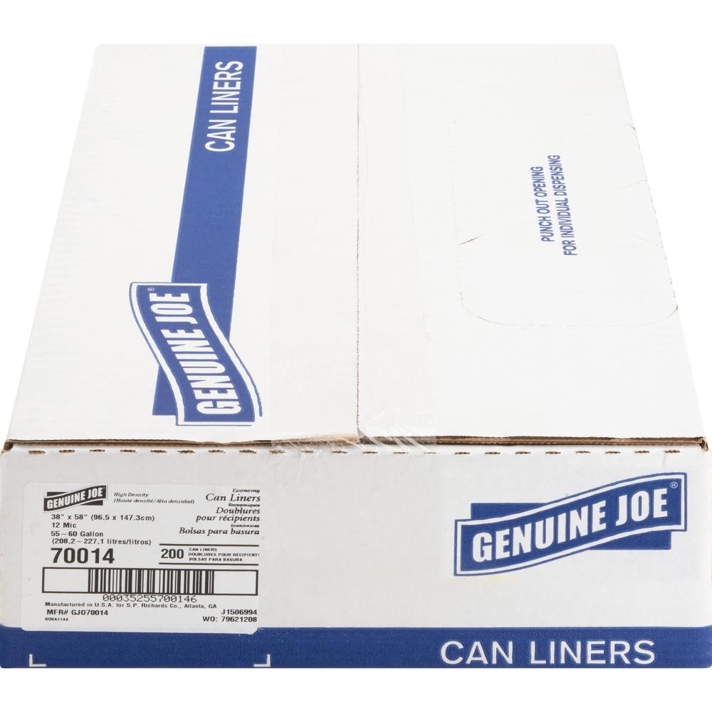 Genuine Joe Economy High-Density Can Liners - Extra Large Size - 60 gal Capacity - 58" Length x 38" Width x 0.47 mil (12 Micron) Thickness - High Density - Translucent - Resin - Office Waste - No - 20. Picture 9