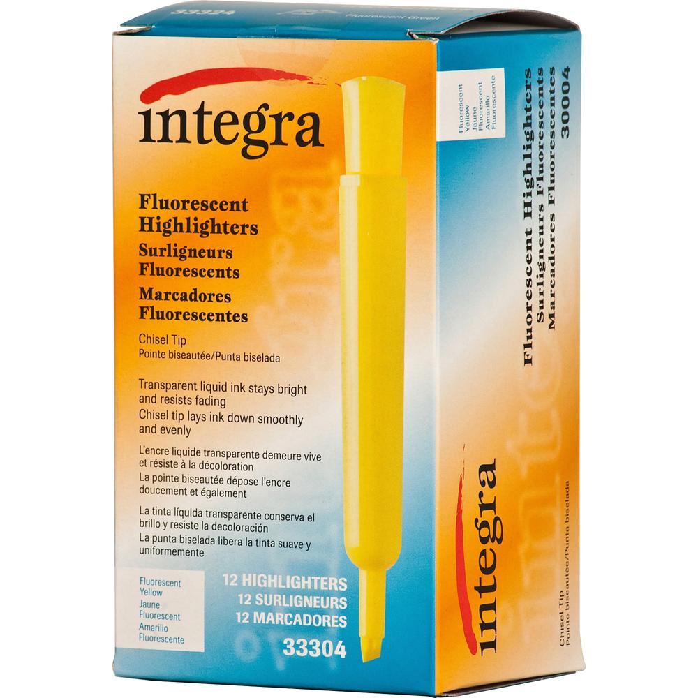 Integra Chisel Desk Liquid Highlighters - Yellow Ink - Water Based - Yellow Barrel - 1 Dozen. Picture 2