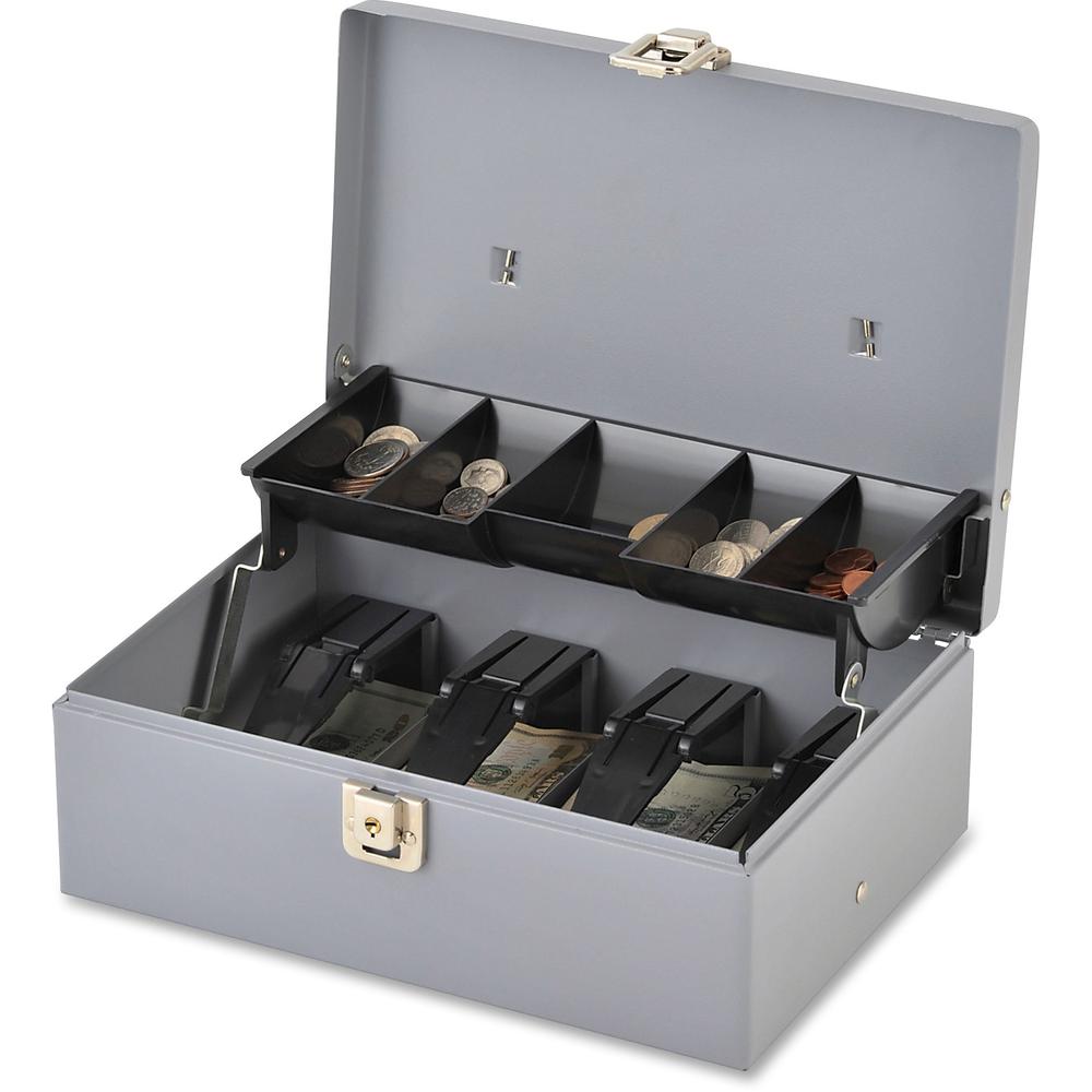 Sparco Controller Cash Box - 5 Coin - Gray - 3.4" Height x 11.4" Width x 7.5" Depth. Picture 4