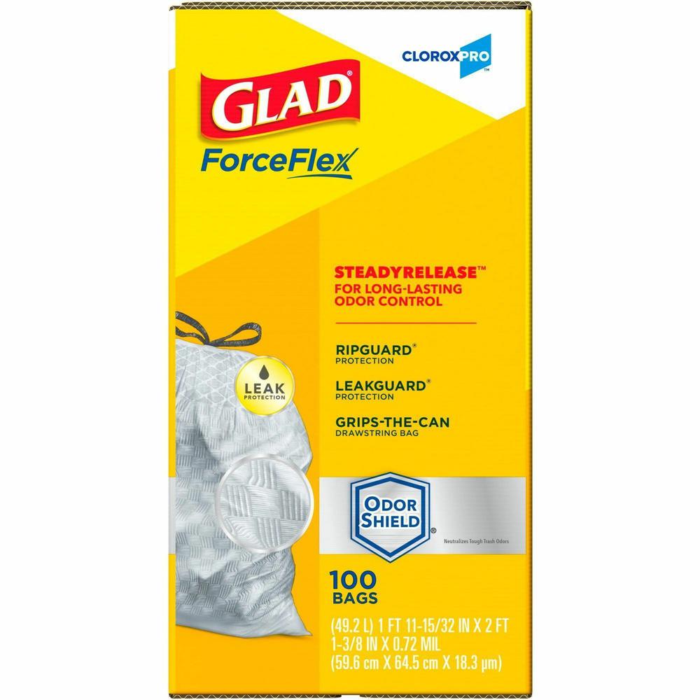 CloroxPro&trade; ForceFlex Tall Kitchen Drawstring Trash Bags - 13 gal Capacity - 24" Width x 25.13" Length - 90 mil (2286 Micron) Thickness - Gray - Plastic - 1/Box - 100 Per Box - Kitchen, Office, D. Picture 5
