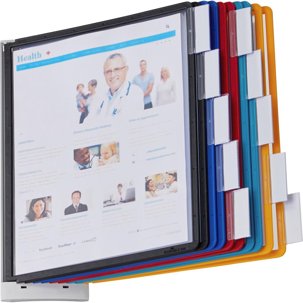 DURABLE&reg; SHERPA&reg; Wall Mounted Reference Display System - Wall Mountable - 10 Double Sided Panels - Letter Size - Anti-Reflective/Non-Glare - Assorted Colors. Picture 8