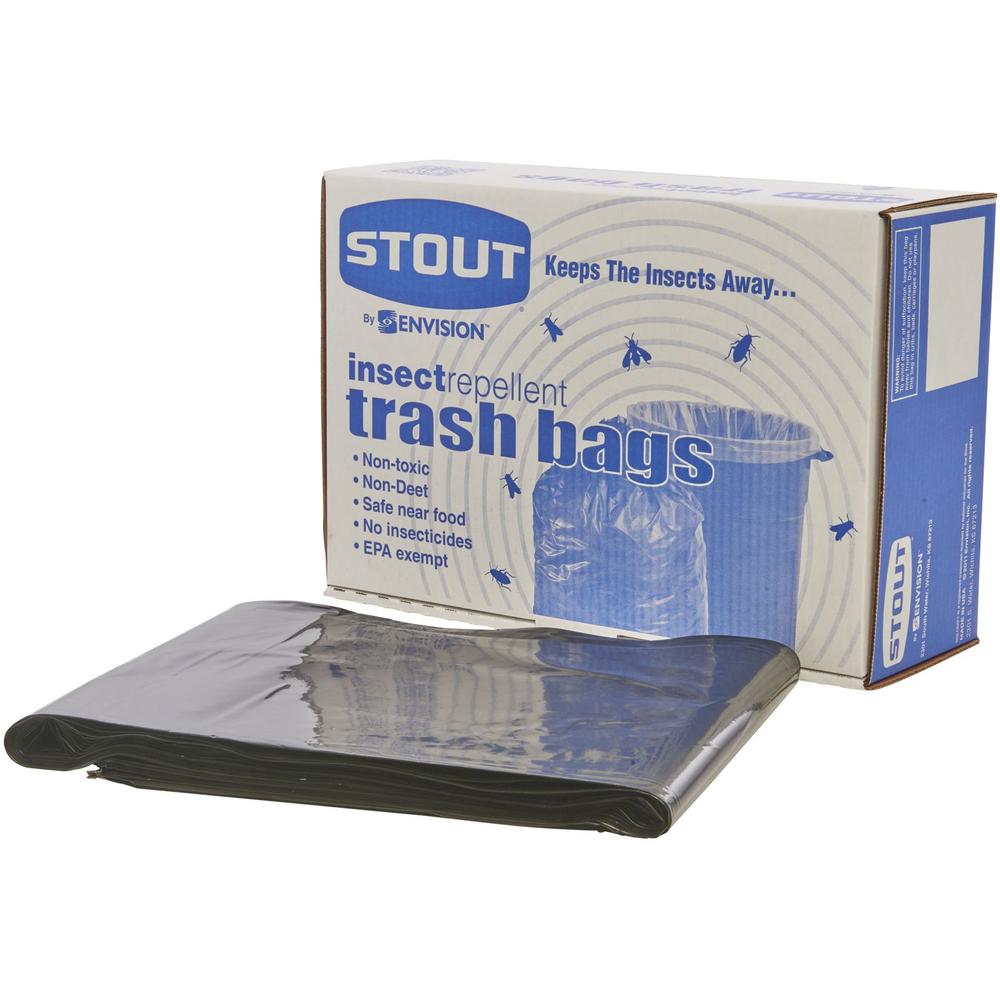 Stout Insect Repellent Trash Bags - 55 gal Capacity - 37" Width x 52" Length - 2 mil (51 Micron) Thickness - Black - Polyethylene - 65/Carton - Recycled. Picture 7