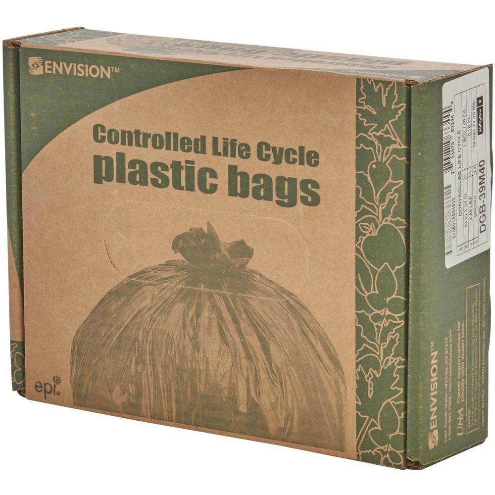 Stout Controlled Life-Cycle Plastic Trash Bags - 39 gal Capacity - 33" Width x 44" Length - 1.10 mil (28 Micron) Thickness - Brown - 40/Carton - Office Waste. Picture 5