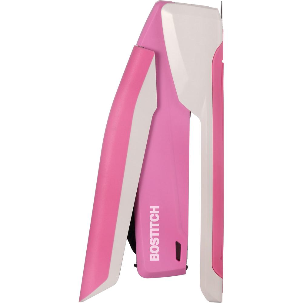 Bostitch InCourage Spring-Powered Antimicrobial Desktop Stapler - 20 of 20lb Paper Sheets Capacity - 210 Staple Capacity - Full Strip - 1 Each - Pink, White. Picture 5