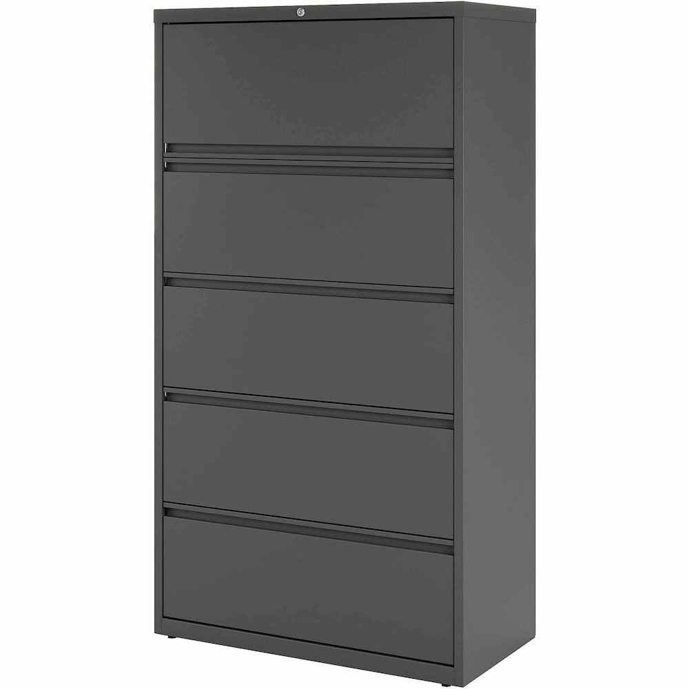 Lorell Fortress Series Lateral File - 36" Width x 18.6" Depth x 67.7" Height - 5 x Drawer(s) - Legal, Letter, A4 - Lateral - Rust Proof, Leveling Glide, Interlocking - Charcoal - Baked Enamel - Steel . Picture 8