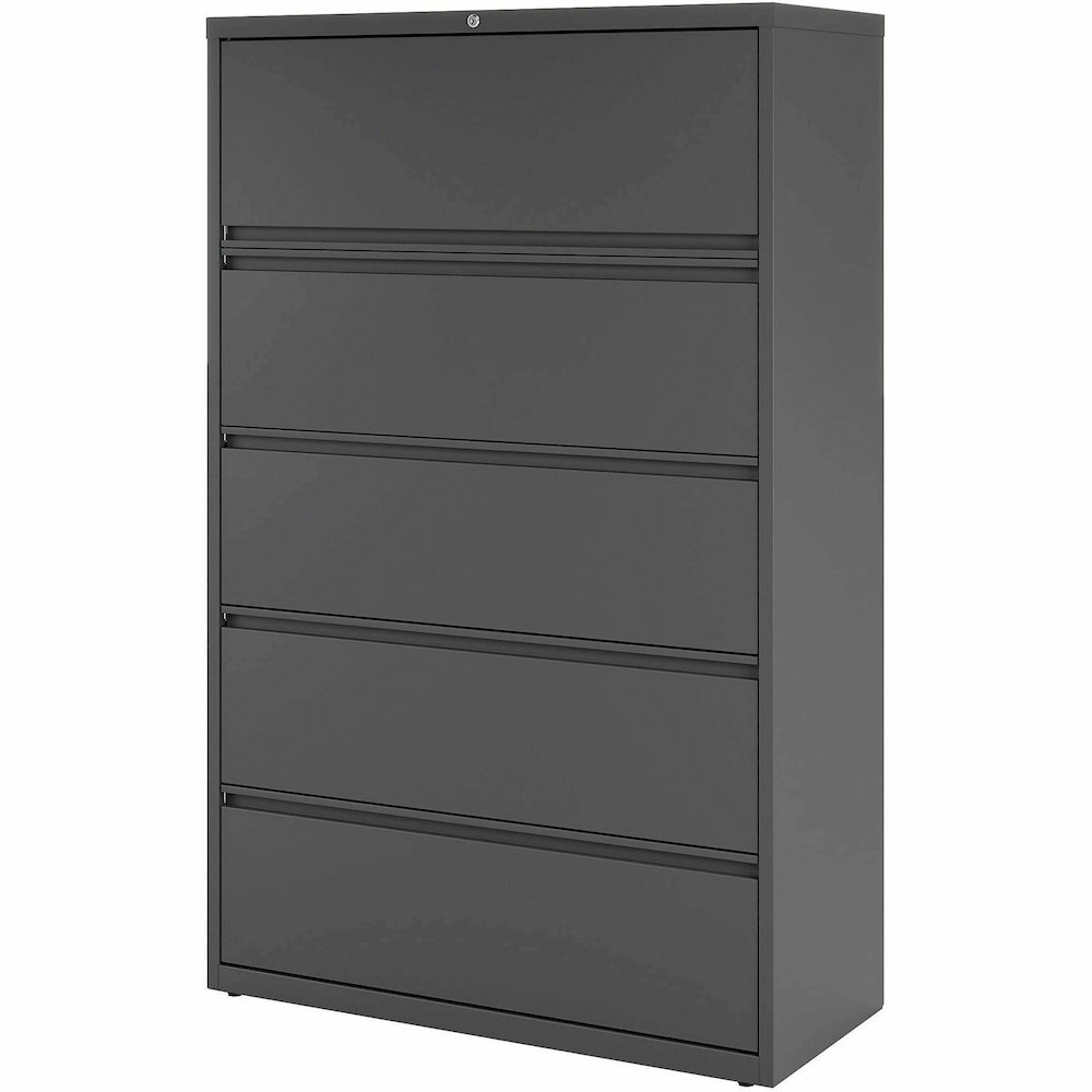 Lorell Fortress Series Lateral File w/Roll-out Posting Shelf - 42" x 18.6" x 67.7" - 5 x Drawer(s) - Legal, Letter, A4 - Lateral - Rust Proof, Leveling Glide, Interlocking - Charcoal - Steel - Recycle. Picture 5