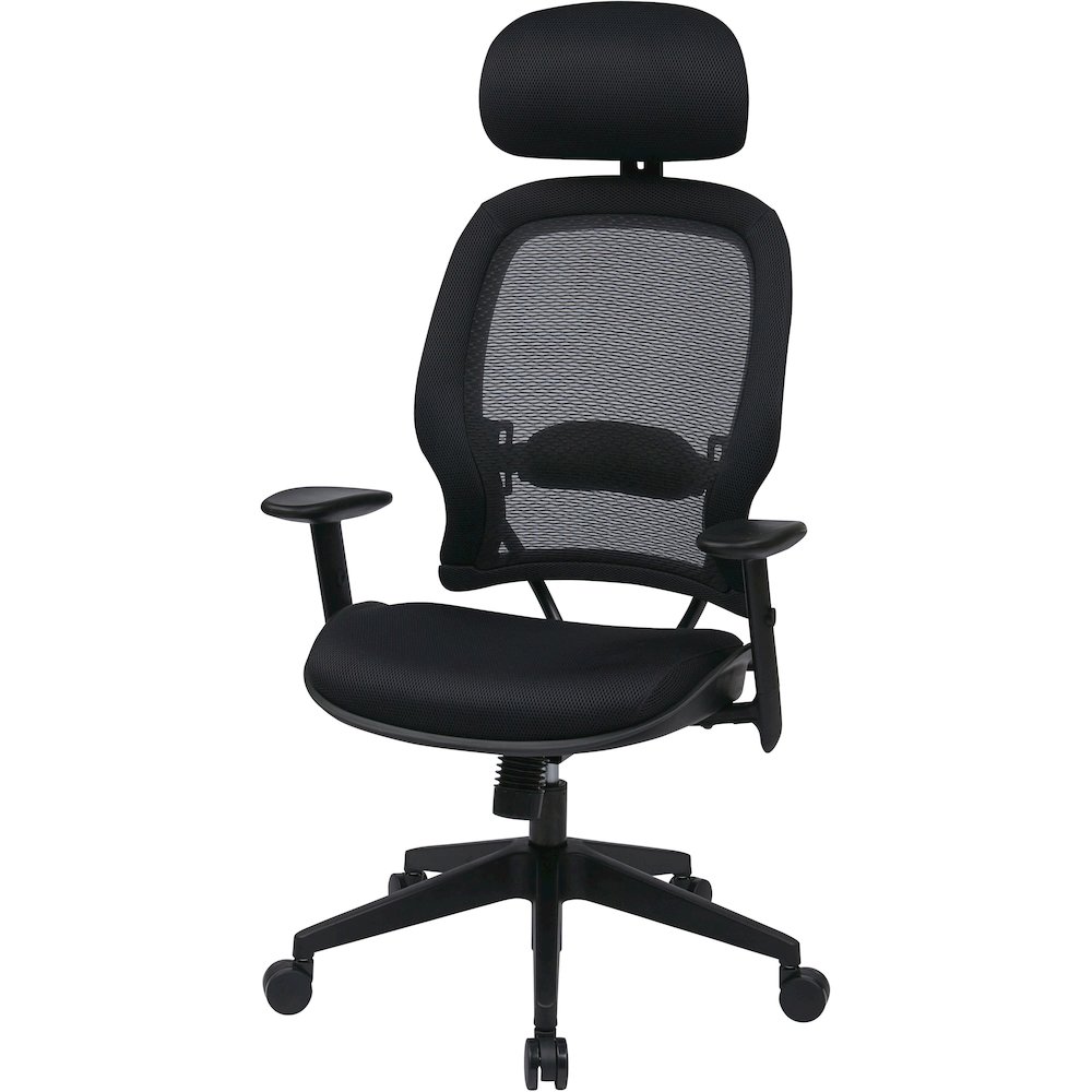 Office Star Professional Air Grid Chair with Adjustable Headrest - Mesh Seat Material - 5-star Base - Black - 1 Each. Picture 6