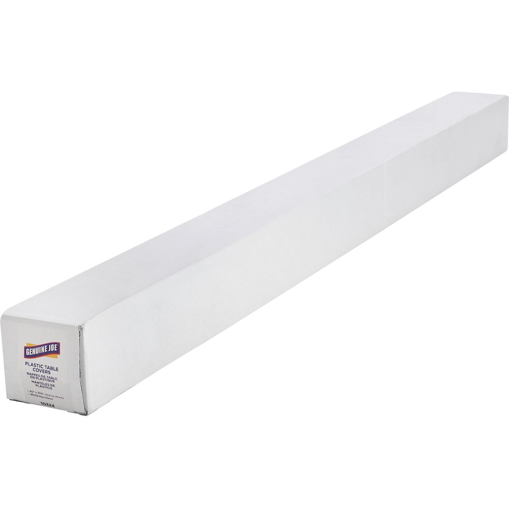 Genuine Joe Banquet-Size Plastic Tablecover - 300 ft Length x 40" Width - Plastic - White - 1 Roll. Picture 4