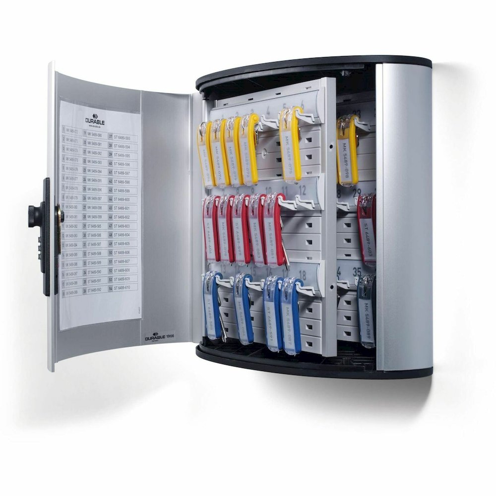 DURABLE Predrilled Brushed Key Cabinet - 11.9" Width x 4.9" Depth x 11" Height - Security Lock - Silver - Aluminum. Picture 3