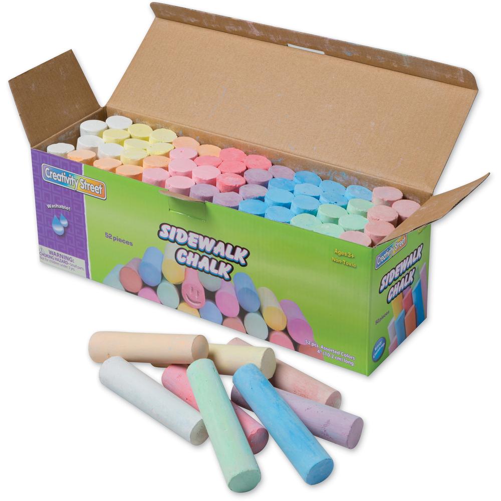 Creativity Street Sidewalk Chalk - 4" Length - 1" Diameter - Tan, Pink, Teal, Lime, Gray, White, Purple, Orange, Dark Blue, Light Blue, Dark Yellow, ... - 52 / Box - Non-toxic, Washable. Picture 2