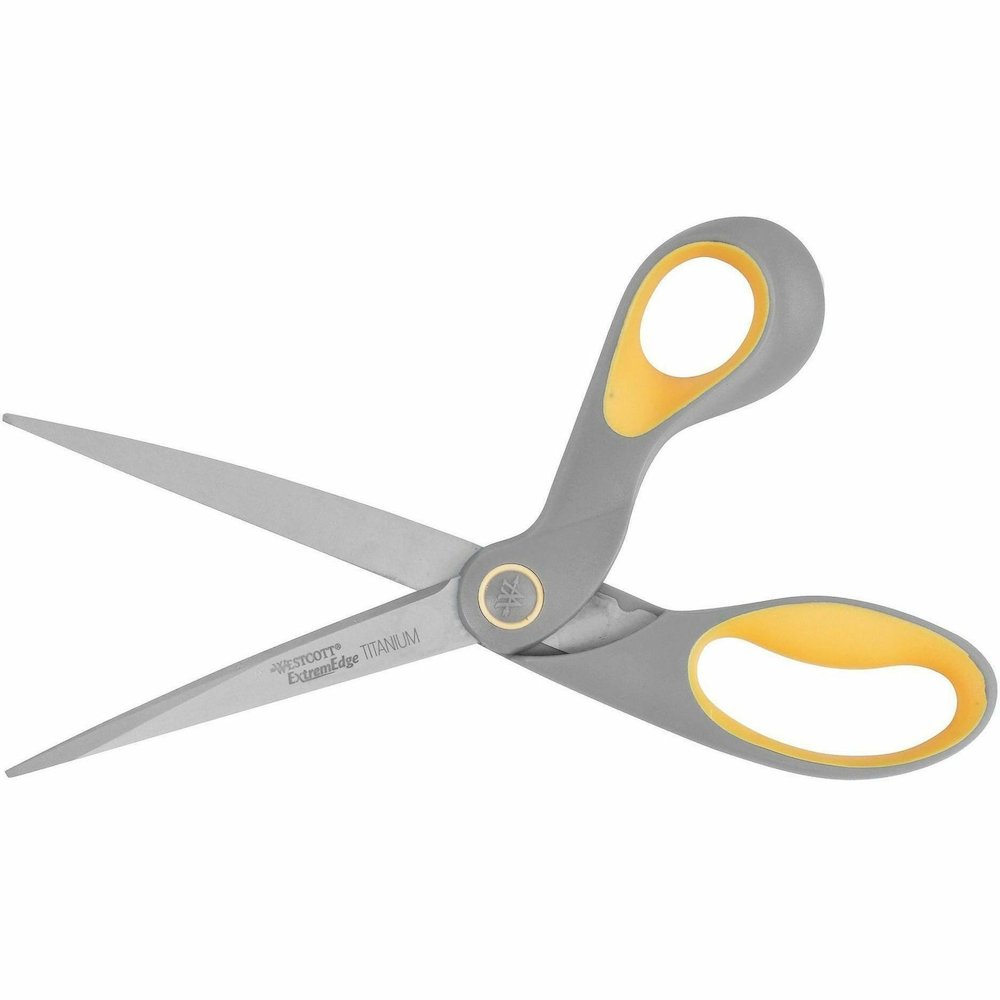 Acme United ExtremEdge Adjustable Tension Titanium Bonded Scissors, 9" Bent, Gray - 4.50" Cutting Length - 9" Overall Length - Bent-left/right - Titanium - Round Tip - Gray/Yellow - 1 Each. Picture 3