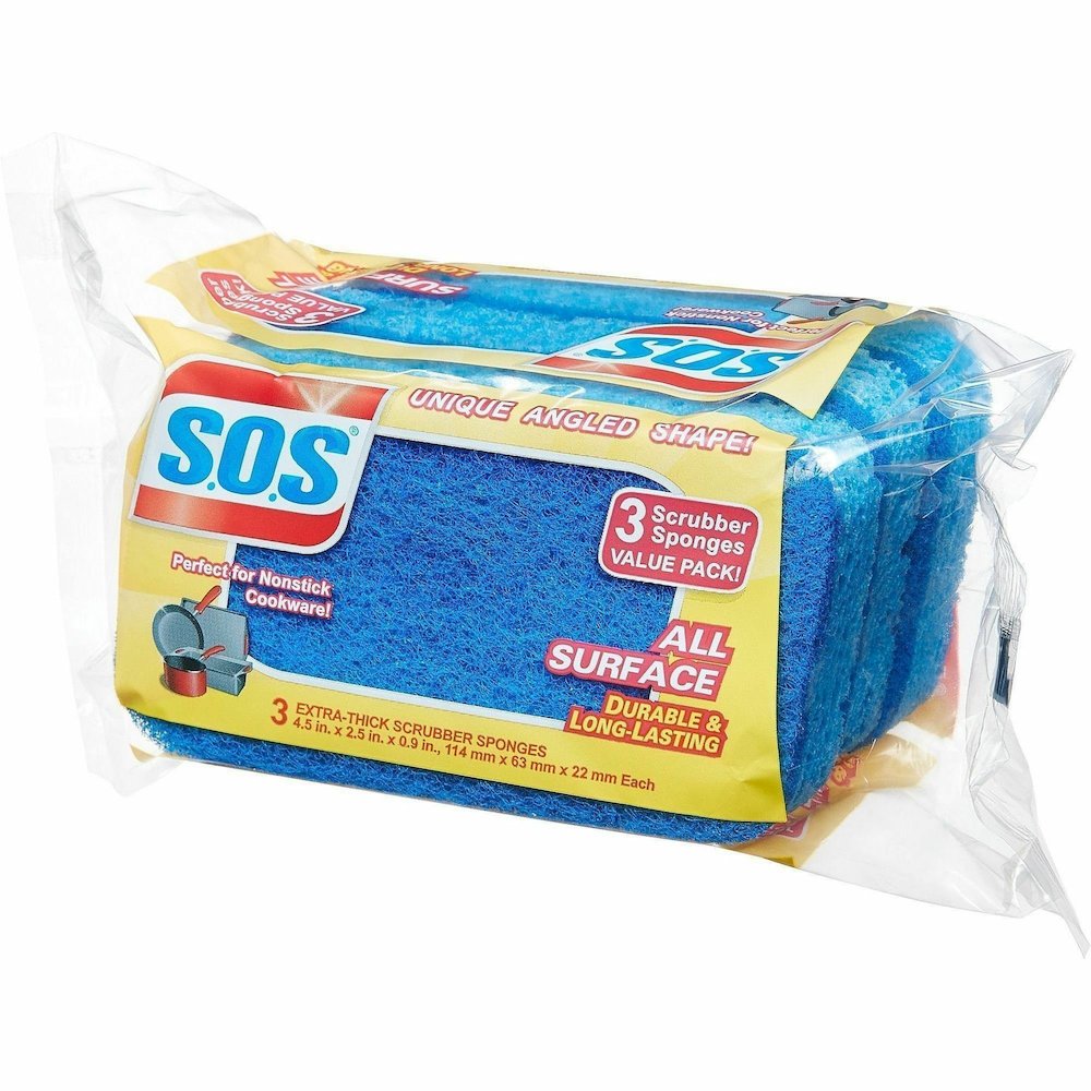 S.O.S All-Surface Scrubber Sponge - 5.3" Height x 3" Width x 0.9" Depth - 3/Pack - 8 / Carton - Cellulose - Blue. Picture 4